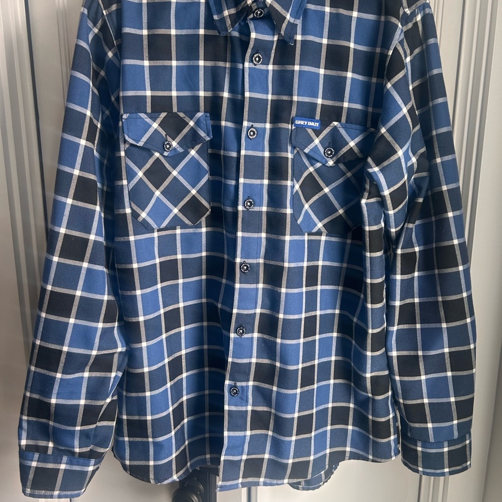 Dixxon Men’s Large Grey Daze Blue Plaid Men's Button-Up Shirt